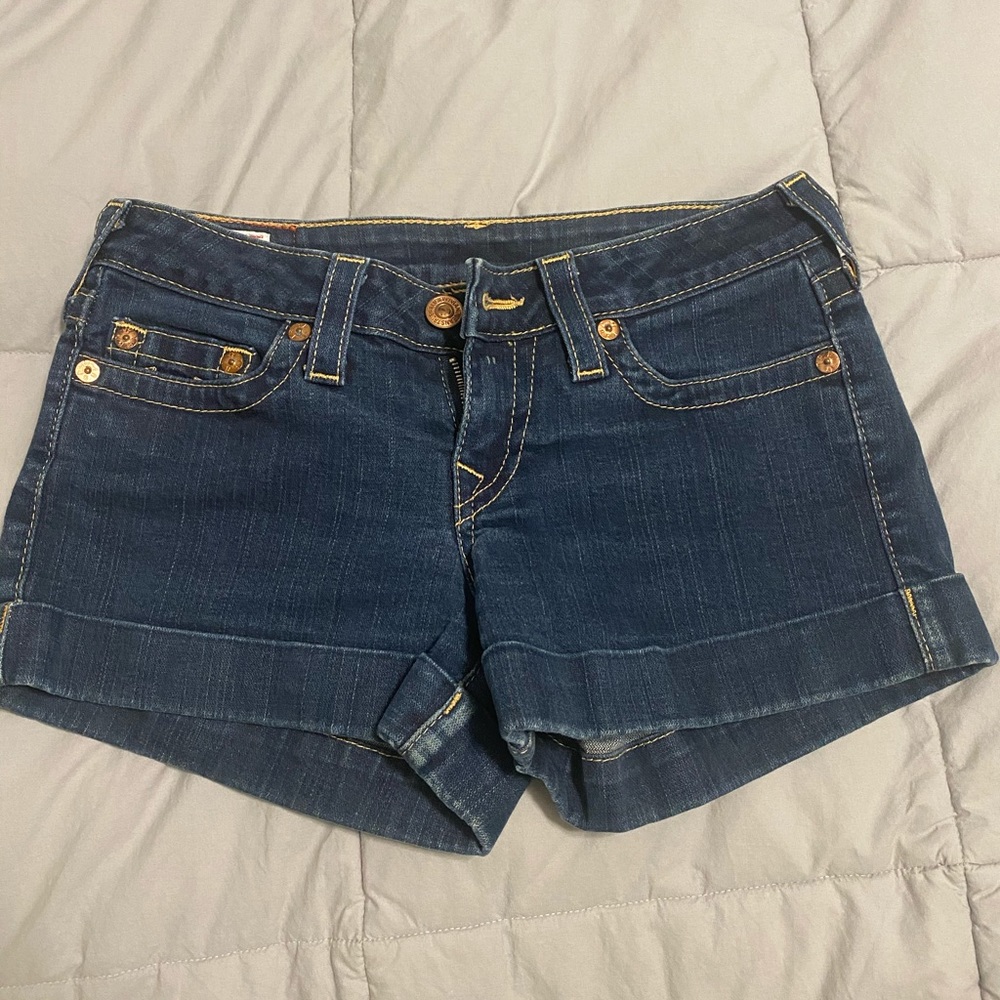 True Religion dark blue jean shorts